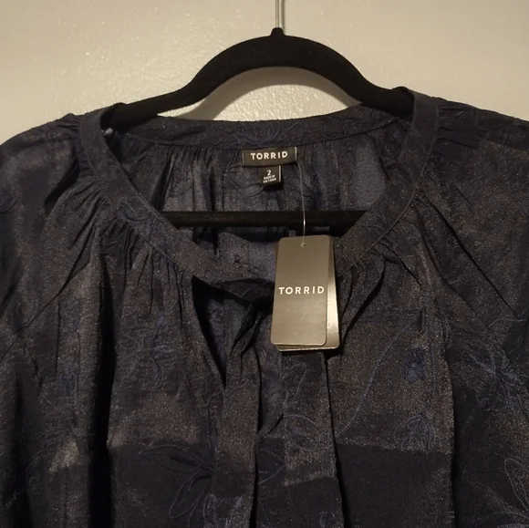 Torrid Chiffon Embroidered Tie Front Peasant Top Blouse - Picture 7 of 11